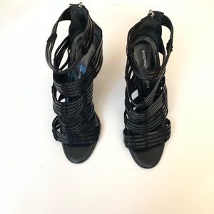 Black Leather Heeled Sandals